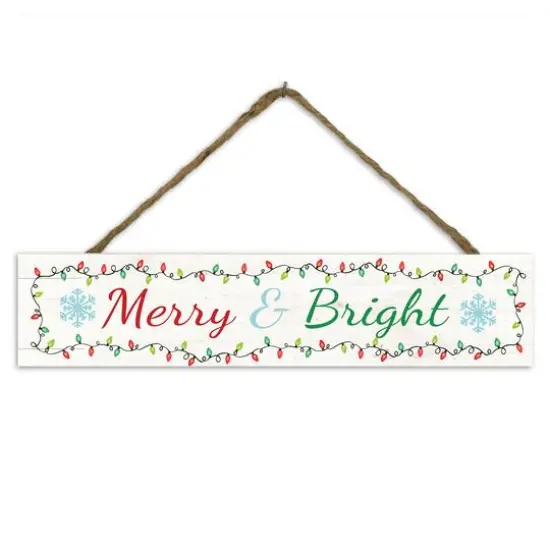 Merry and Bright Script 17" x 3.5" Outdoor/Indoor Hanging Sign {1}