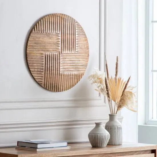 Habitat Izzy 20" Natural Crosshatch Round Wood Wall Art {6}