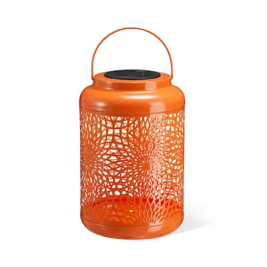 Glitzhome&reg; 9" Cutout Metal Solar Powered Outdoor Hanging Lantern Orange {1}