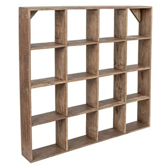 Hello Honey&reg; 28" Square Walnut Finish Reclaimed Wood Shelf with 16 Compartments {1}