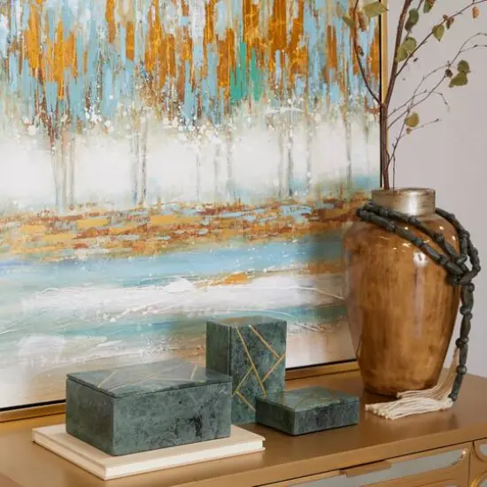 Green Marble Box with Gold Lines Set {8}