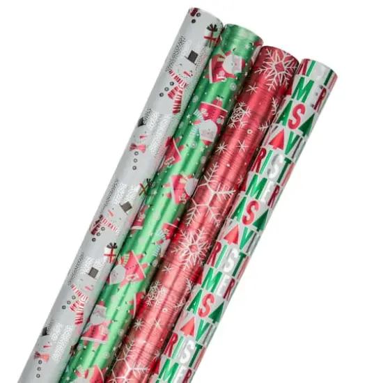 JAM Paper Red Ho Ho Ho Santa Foil Gift Wrap Set, 4ct. {1}