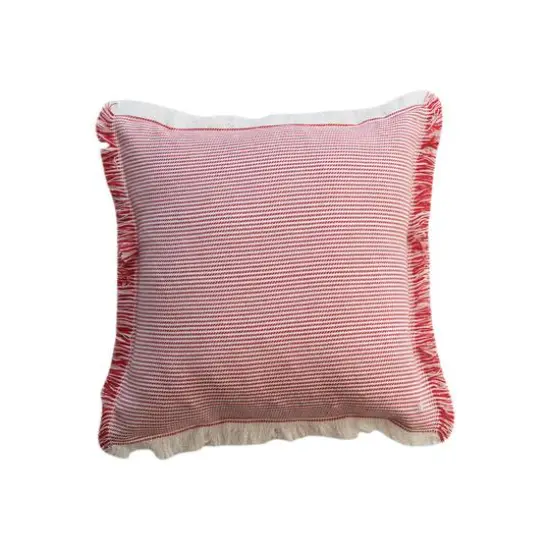 Hello Honey&reg; 18" Red & White Woven Stripes Throw Pillow with Fringe Edges {1}