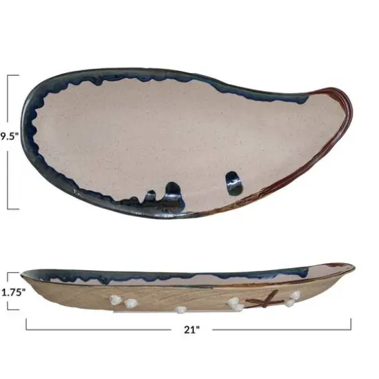 Hello Honey&reg; 21" Cream Stoneware Shell Plate with Reactive Glaze {6}