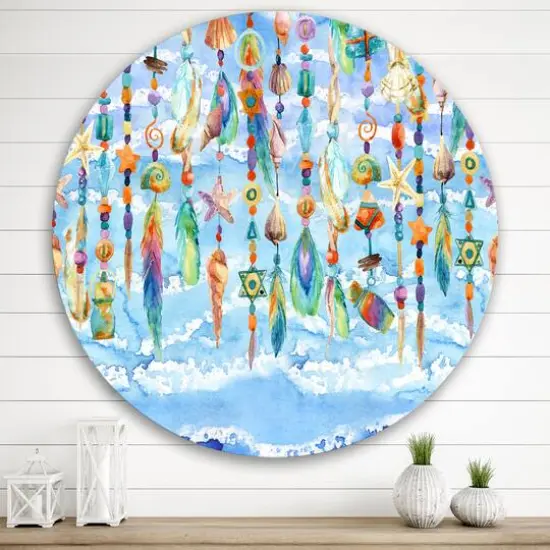 Designart - Jewelry of Sea Shell and Beads - Traditional Metal Circle Wall Art {4}