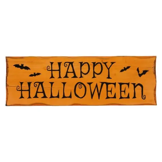 24" Wooden 'Happy Halloween' Wall Sign with Bats {1}