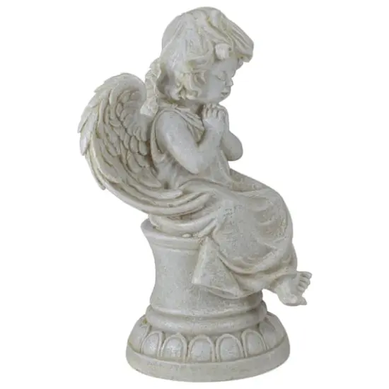 9" Ivory Praying Angel on Pedestal Outdoor Garden Statue {4}