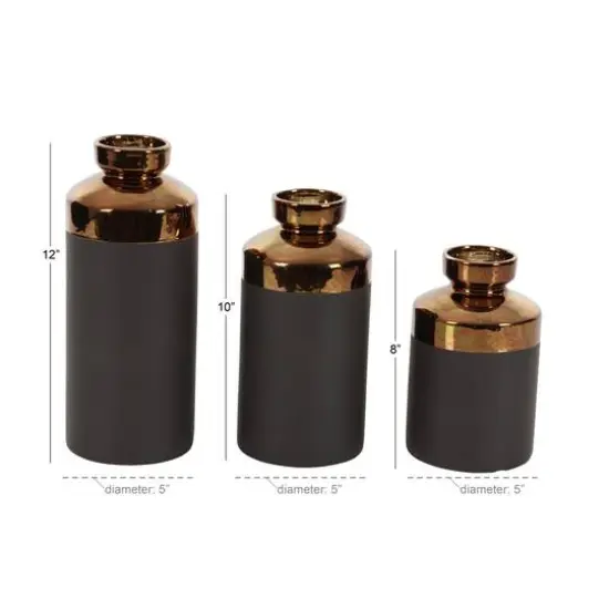 CosmoLiving by Cosmopolitan Set of 3 Grey Ceramic Contemporary Vase, 8", 10", 12" {7}