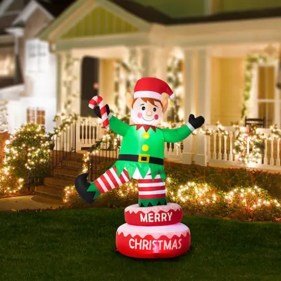 Glitzhome&reg; 6ft. Light-Up Inflatable Rotating Elf D&eacute;cor {3}