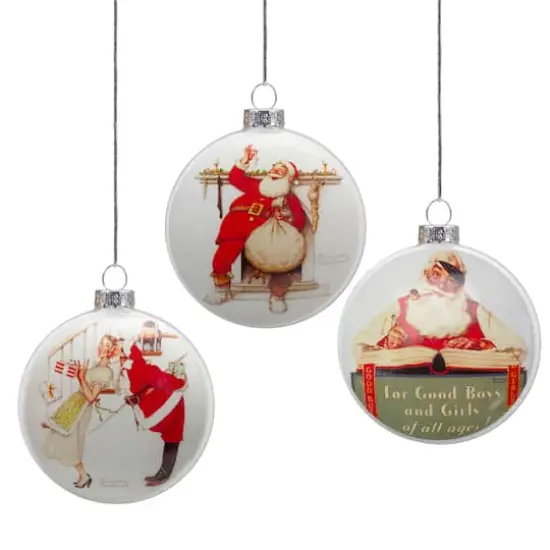 3ct. Norman Rockwell Christmas Glass Disc Ornament {1}