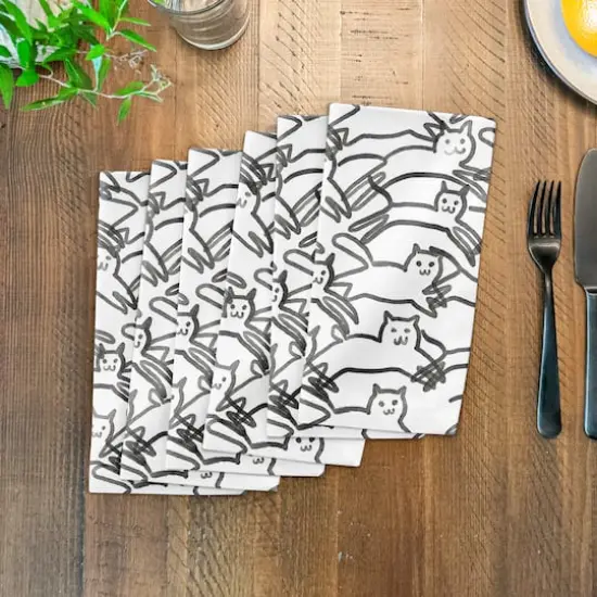 Leaping Cat Pattern II 10" x 10" Cotton Twill Napkin {4}