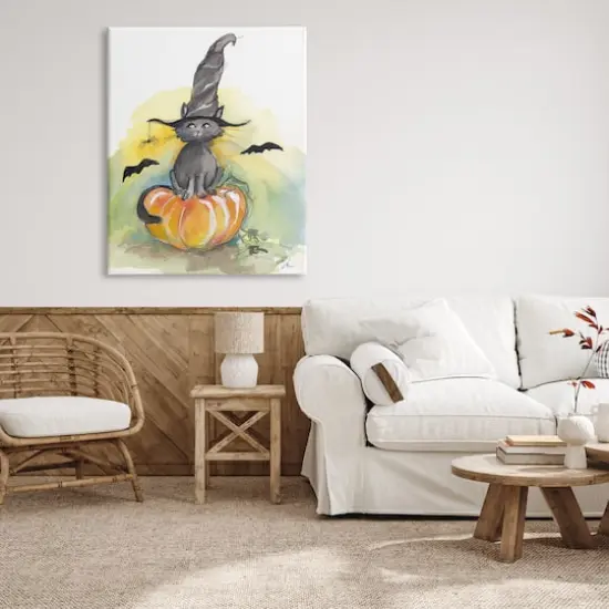 Stupell Industries Witch Cat on Pumpkin Canvas Wall Art {3}
