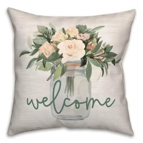 Welcome Jar of Flowers Throw Pillow {1}