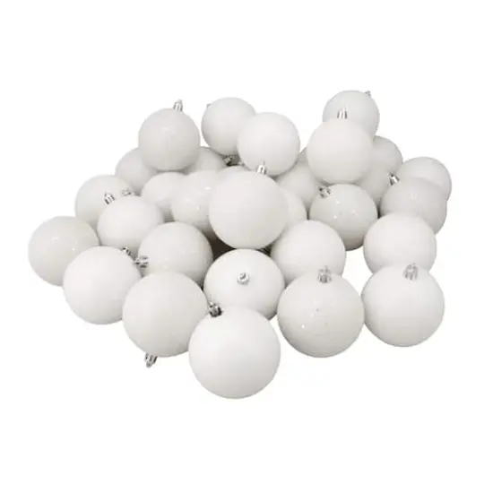 60ct. 2.5" 4-Finish Winter White Shatterproof Ball Ornaments {1}