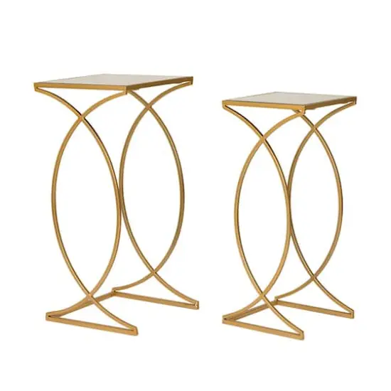 Glitzhome&reg; Metal Tall Accent Table with Glass Top Set Gold {1}
