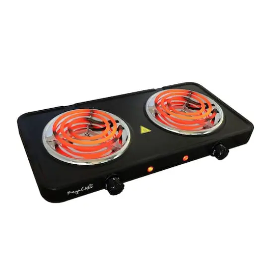 MegaChef Matte Black Electric Portable Lightweight Dual Coil Burner Cooktop Buffet Range {3}