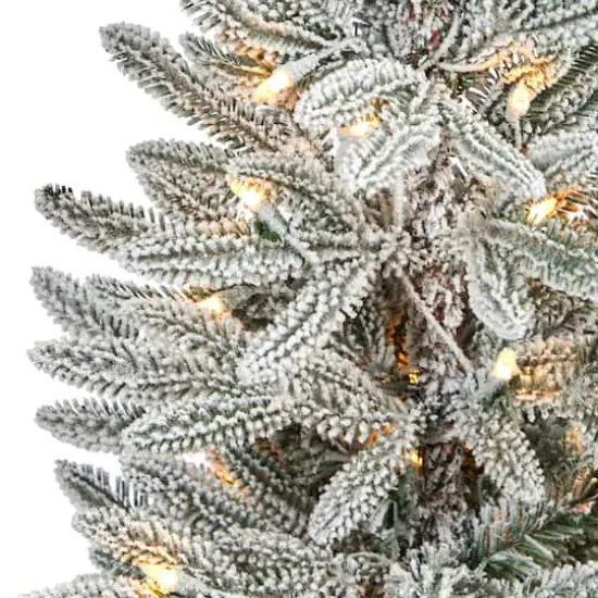3.5ft. Pre-Lit Flocked Manchester Spruce Christmas Tree in White Planter {5}