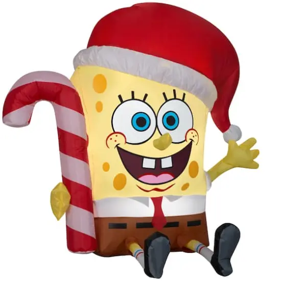 3ft. Airblown&reg; Inflatable SpongeBob with Candy Cane {1}