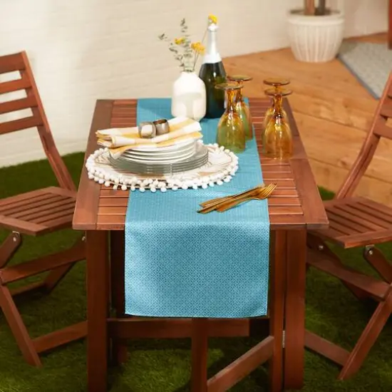DII&reg; 72" Tonal Lattice Print Outdoor Table Runner Storm Blue {5}
