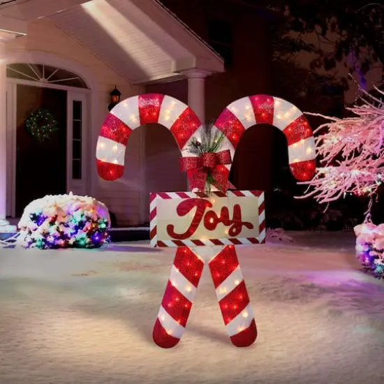 52" Pre-Lit Mesh Candy Cane Pair {4}