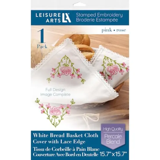 Leisure Arts&reg; Pink Bread Basket Cloth Cover Stamped Embroidery Kit {1}