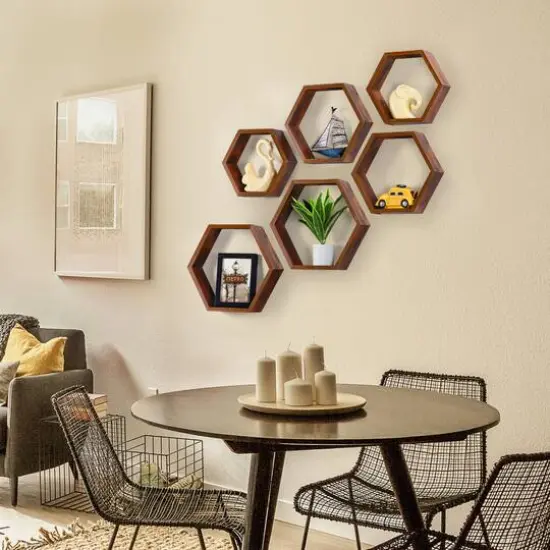 NEX&trade; Hexagon Floating Shelf Set Burnt Brown {10}