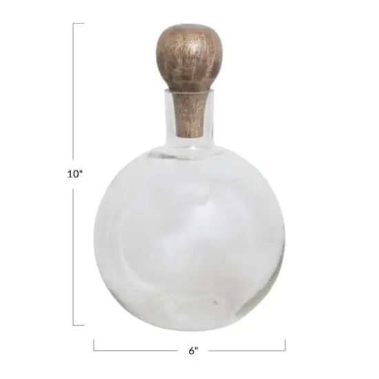 Hello Honey&reg; 10" Glass Wine Decanter with Mango Wood Stopper & Spherical Base {6}