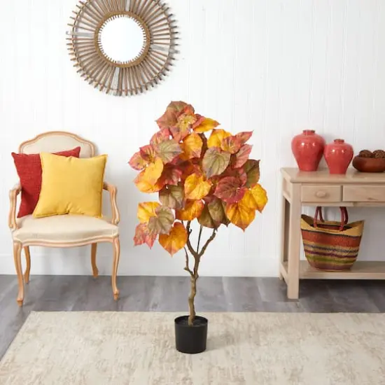 4ft. Potted Autumn Umbrella Ficus Fall Artificial Tree {5}