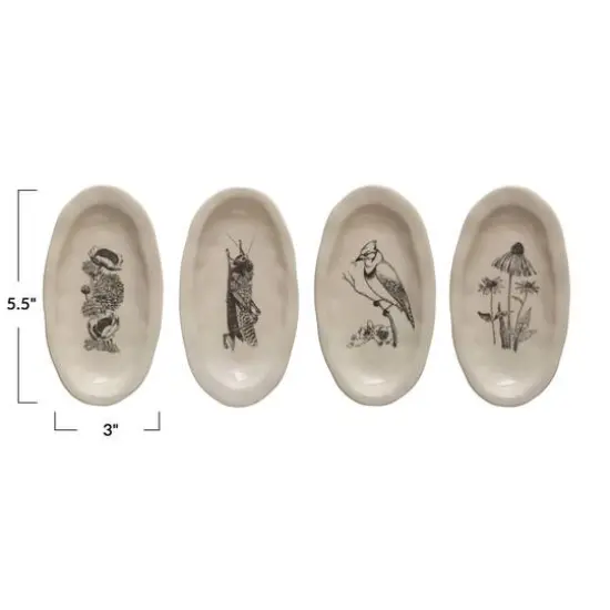 Hello Honey&reg; 5.5" Nature Print Organic Shape Stoneware Plate Set {3}