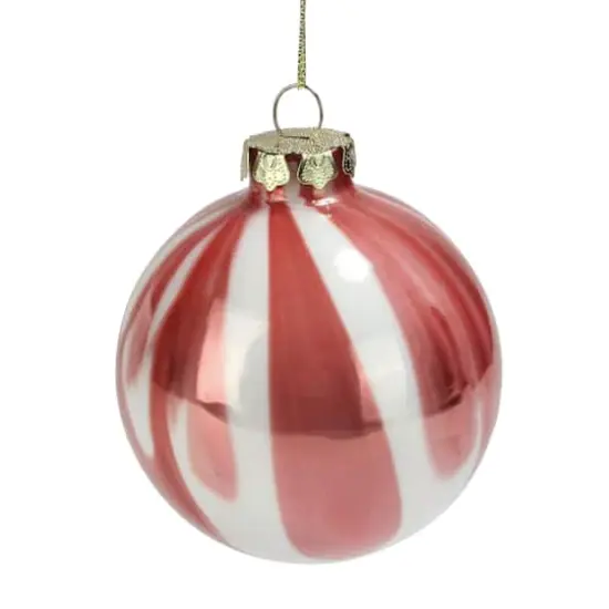 3" Pink & White Marbled Glass Ball Ornament {1}