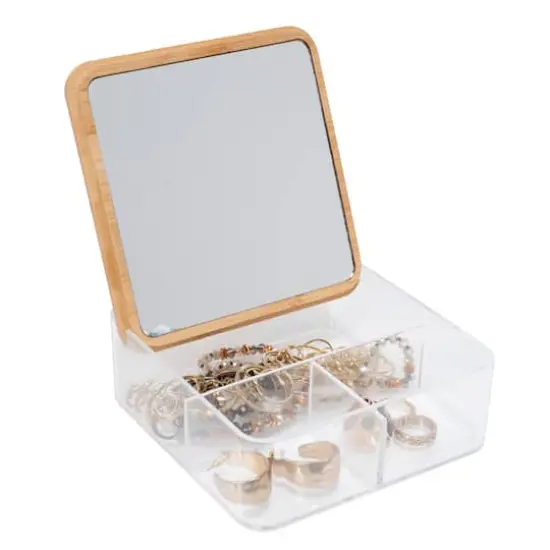 Simplify Bamboo Lid & Mirror Clear 3 Compartment Organizer {1}