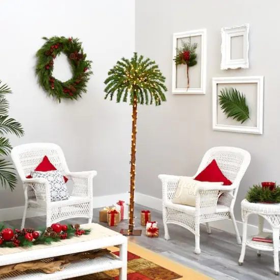 6ft. Pre-Lit Palm Artificial Christmas Tree, Warm White LED Lights {6}