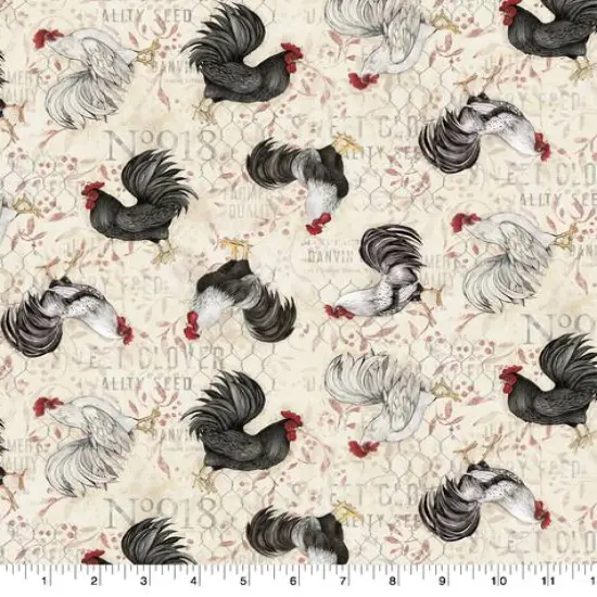 Susan Winget Farmhouse Rooster Toss Cotton Fabric {1}