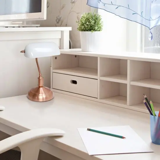 Simple Designs Executive Banker's Rose Gold Desk Lamp with White Shade {8}