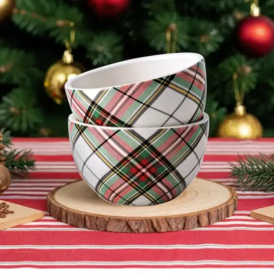 4" Green & Red Plaid Ceramic Bowl by Ashland&reg; {4}