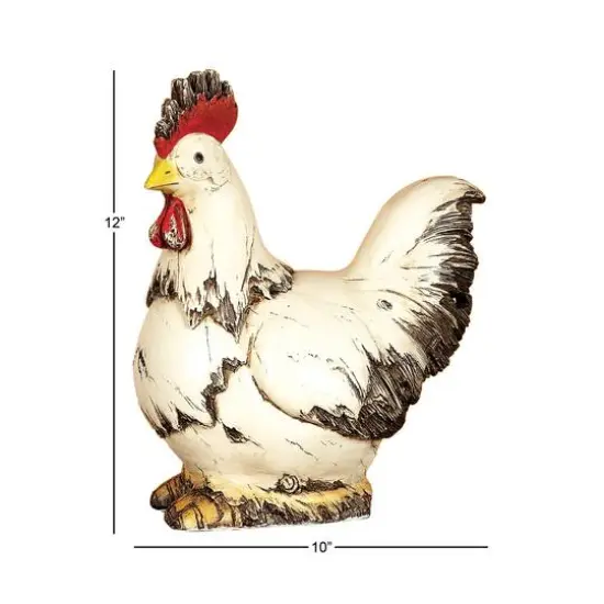 12" White Stone Rooster Garden Sculpture {10}