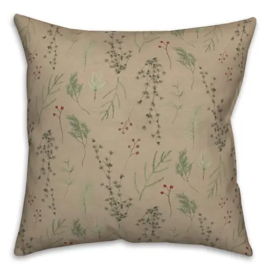 Pine Greenery on Brown Square Throw Pillow {1}