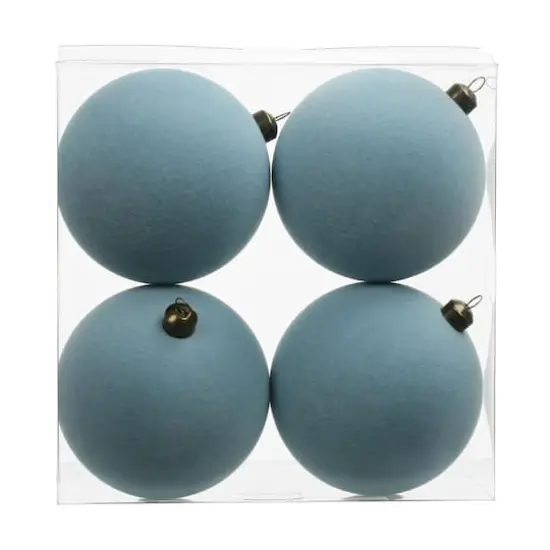 4 Pack 3.8" Flocked Shatterproof Ball Ornaments by Ashland&reg; Light Blue {1}