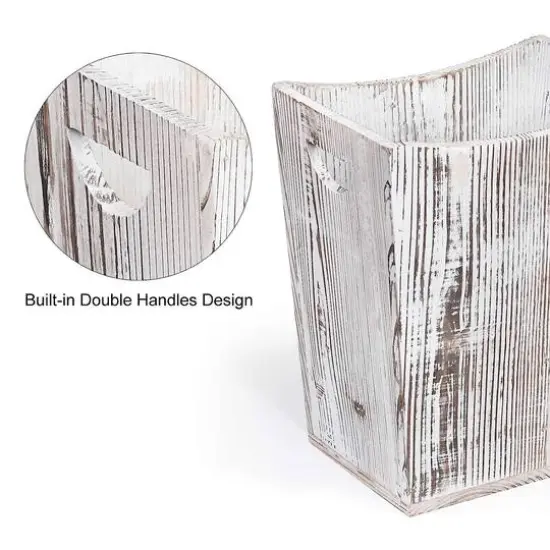 Rustic Farmhouse Style Wood Wastebasket Bin White Brown {4}