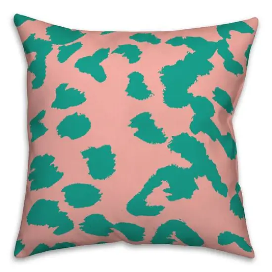 18" x 18" Leopard Print Indoor/Outdoor Throw Pillow Pink/Green {3}