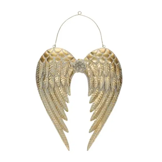 Gold Brushed Metal Angel Wings Ornament {1}