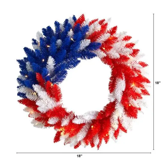 18" Warm LED Red, White & Blue Patriotic Wreath {3}