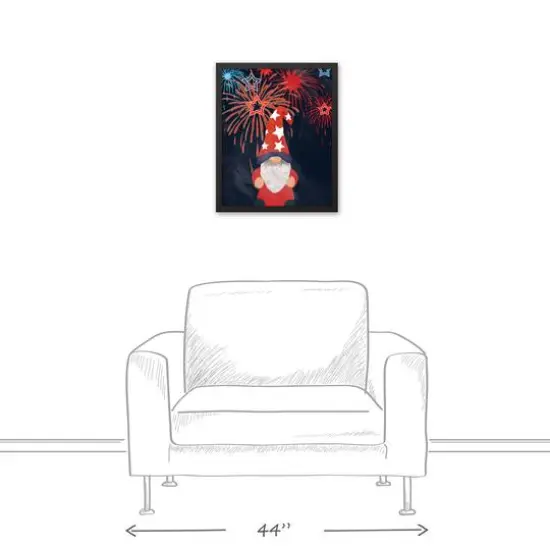Gnome With Fireworks Black Framed Canvas {5}