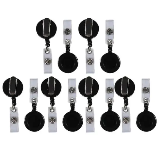 C-Line&reg; Retracting ID Card Reels, Black, Swiveling Spring Clip with Snap-on ID Strap, Pack of 12 {1}