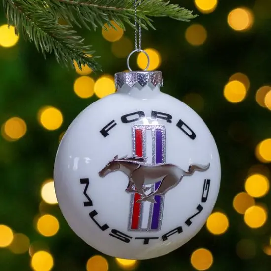 White Ford Mustang Collectible Glass Disc Ornament {3}
