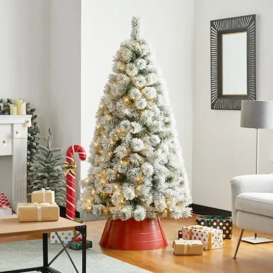 Glitzhome&reg; 22" Christmas Painted Red Metal Tree Collar {5}