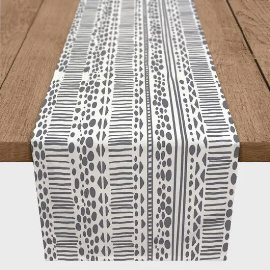 Tribal Pattern Outdoor Table Runner Dark Gray {3}