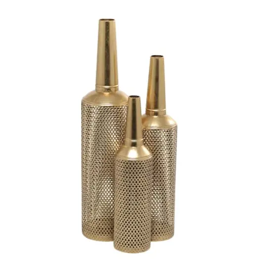 Gold Metal Diamond Patterned Vase with Open Frame Design Set {3}