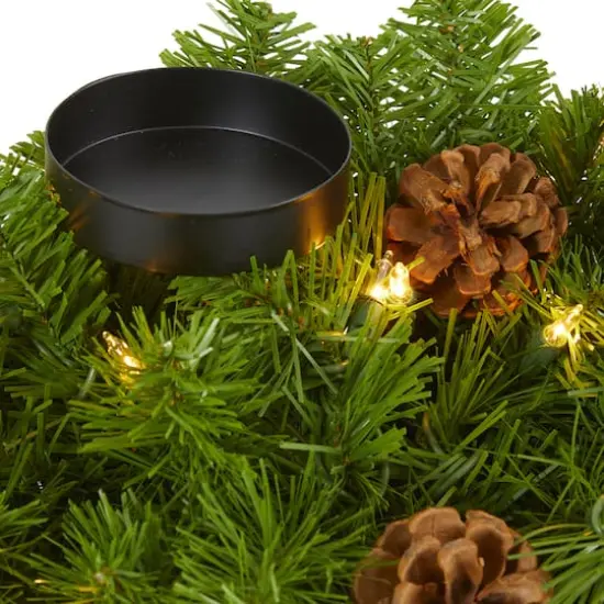 24&rdquo; Artificial Christmas Double Candelabrum & Pinecones with Warm White Lights {4}