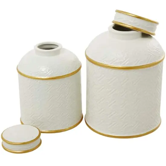 White Ceramic Contemporary Decorative Jar Set {4}
